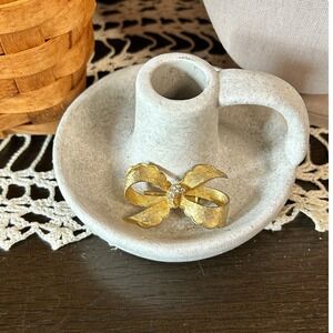 Vintage Gold Bow Brooch –‎ White Rhinestone Center, 2" Elegant Pin